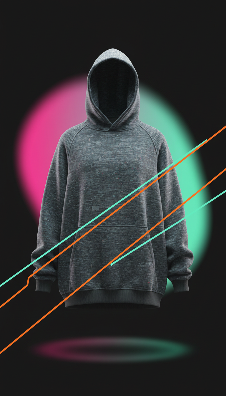 Steel haze glitch-pattern oversized hoodie